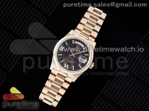 Day Date 36 RG TWSF Black Roman Diamonds Dial on RG Bracelet A2836