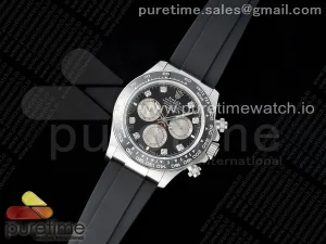 Daytona 126519 QF Black/Silver Diamonds Dial on Oysterflex Strap SH4131 V6 (Weighted)