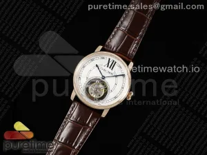 Rotonde de Cartier Flying Tourbillon RG RMS White Numeral Dial on Brown Leather Strap