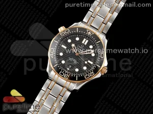 Seamaster Diver 300M SS/RG Black Ceramic Bezel JVSF Black Dial on SS/RG Bracelet A2824