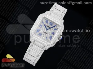 Santos 40mm Full Diamonds SS TWF Diamonds Blue Roman Dial on Bracelet MIYOTA 8215