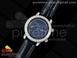 Grand Complications 6102 SS Diamonds Bezel PPF Blue Dial on Blue Leather Strap SA240