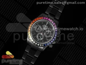 Daytona PVD Noob Schwarzes Zifferblatt Regenbogen Lünette auf PVD Armband SA4130