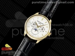 Perpetual Calendar 5140 YG 3KF White Dial on Black Leather Strap A240