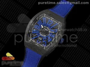 Vanguard V45 Carbon ABF Black Dial Blue Markers on Blue Gummy Strap A2824