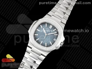 Nautilus 5711/1A 3KF Diamonds Bezel Blue Textured Dial on SS Bracelet A324 V2