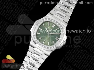 Nautilus 5711/1A PPF Verde Texturizado Esfera T diamantes bisel en SS pulsera 324CS V4
