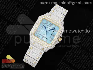 Santos 40mm Full Diamonds SS/YG TWF Blue Roman Dial on Bracelet MIYOTA 9015