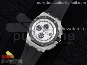 Royal Oak Offshore 44mm SS Lunette en céramique noire RSF Cadran blanc/noir sur Bracelet en caoutchouc A3126