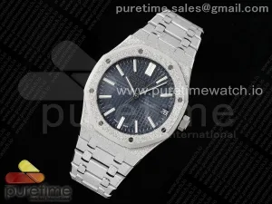 Royal Oak 41mm 15500 Gefrorenes SS APSF Blaues Texturiertes Zifferblatt auf SS-Armband SA4302 V2