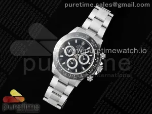 Daytona 116500 JDF 904L Stahl schwarzes Zifferblatt auf SS-Armband A7750