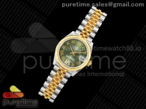 DateJust 31 Ladies Fluted Bezel SS/YG THB Green Roman Dial on Jubilee Bracelet A2236