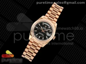 DayDate 40 RG QF 904L Steel Black Stick Dial on President Bracelet VR3255 V8 (Gain Weight)