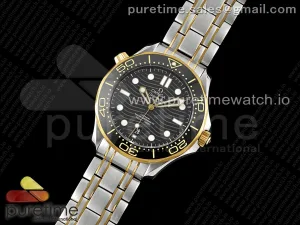 Seamaster Diver 300M SS/YG Black Ceramic Bezel JVSF Black Dial on SS/YG Bracelet A2824