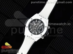 Big Bang Unico 42mm White Ceramic BBF Skeleton Dial on White Rubber Strap A1280 V2