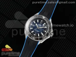 Seamaster 6000M Ultra Deep SS TF Blau Zifferblatt schwarze Keramik Lünette auf schwarzem Gummiband A2824
