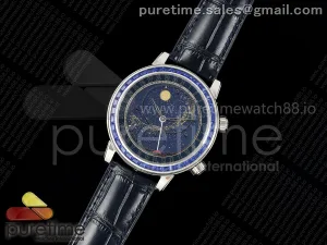 Grand Complications 6102 SS Blue Diamonds Bezel PPF Blue Dial on Blue Leather Strap SA240