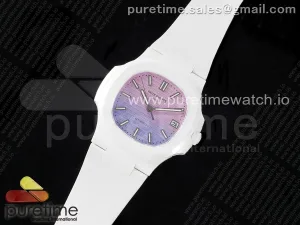 AET Nautilus 5711 White Ceramic AMGF Purple/Pink Dial on White Rubber Strap MIYOTA 9015