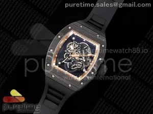 RM055 NTPT RMF RG Bezel Black Crown on Black Rubber Strap RMUL2
