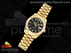 DayDate 36MM YG QF Schwarzes Stick Zifferblatt auf dem Präsidentenarmband A2836 V6