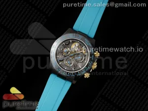 Blaken Daytona PVD Ceramic Bezel GETF Skeleton Cyan Dial on Cyan Rubber Strap SA4130