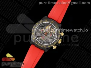Blaken Daytona PVD Carbon Bezel GETF Skeleton Red Dial on Red Rubber Strap SA4130