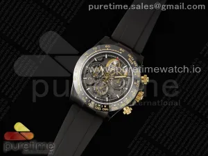 Blaken Daytona PVD Ceramic Bezel GETF Skeleton Gold Dial on Black Rubber Strap SA4130