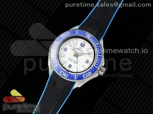 Seamaster 6000M Ultra Deep SS TF Weiße Zifferblatt blaue Keramik Lünette auf schwarzem Gummiband A2824