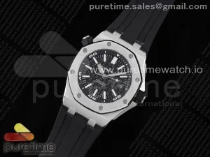 Royal Oak Offshore Diver 15710 APSF Cadran noir sur la courroie en caoutchouc noir V2 A3120