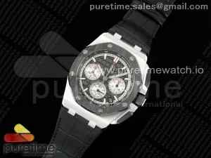 Royal Oak Offshore 43mm 26420so SS APPF Black Dial on Black Leather Strap A4401