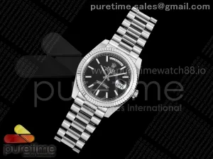 Day Date 40 SS TMF Black Stick Dial on President Bracelet VR3255