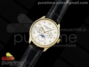 Perpetual Calendar 5140 YG 3KF White Numeral Dial on Black Leather Strap A240