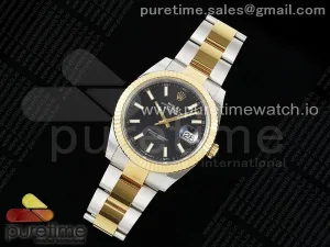 DateJust 41 126333 Clean 904L Stahl Schwarzes Stick Zifferblatt auf SS/YG Oyster Armband VR3235