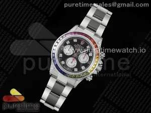 Daytona SS Rainbow EF Black/White Diamonds Dial on SS Bracelet A7750