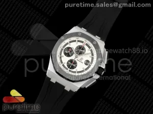 Royal Oak Offshore 44mm Black Ceramic Bezel APF White/Black Dial on Black Rubber Strap A3126 V2