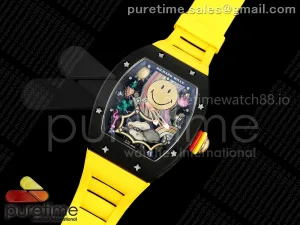 RM88 Tourbillon Smiley Black Ceramic RMF on Yellow Rubber Strap