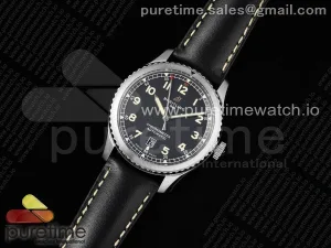 Navitimer 8 Automatik 41mm SS TF Schwarzes Zifferblatt auf schwarzem Lederarmband A2824