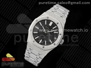 Royal Oak 41mm 15500 Gefrorene SS APSF Schwarzes Texturiertes Zifferblatt auf SS-Armband SA4302 V2