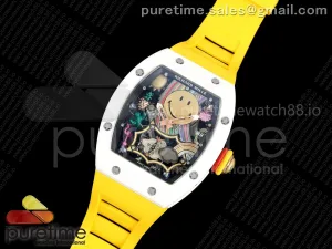 RM88 Tourbillon Smiley White Ceramic RMF on Yellow Rubber Strap