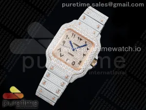Santos 40mm Full Diamonds SS/RG TWF RG Diamonds Arabic Dial on Bracelet MIYOTA 9015